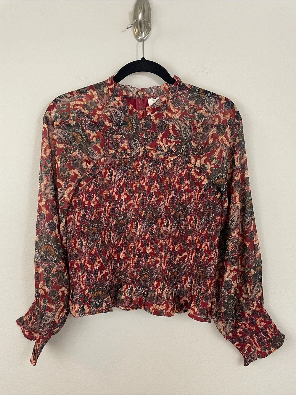 Anthropologie Let Me Be Paisley Iris Smocked Blouse Size 6‎